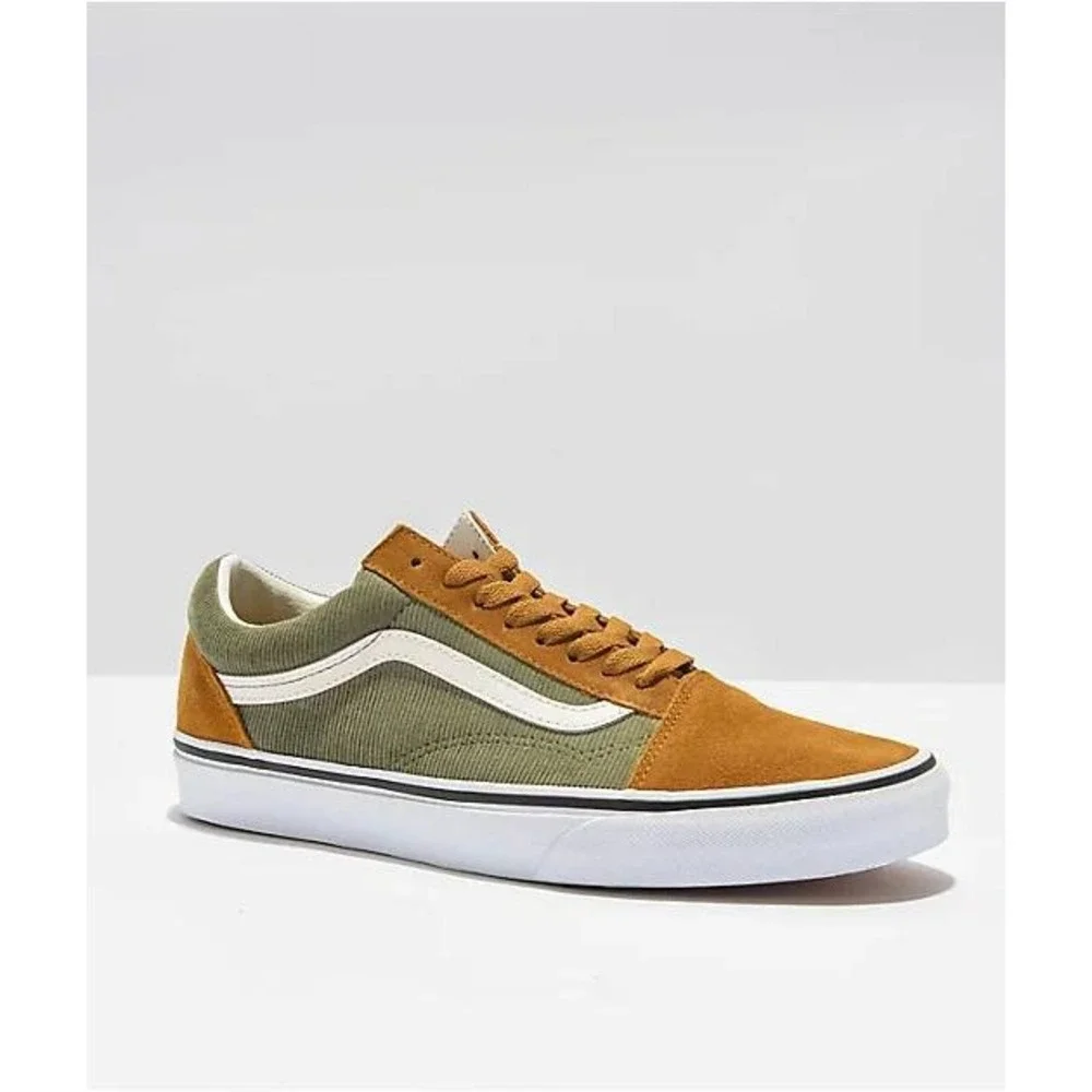 Vans Old Skool Corduroy Suede Sneakers Olive Green Mustard Yellow W8 M6.5